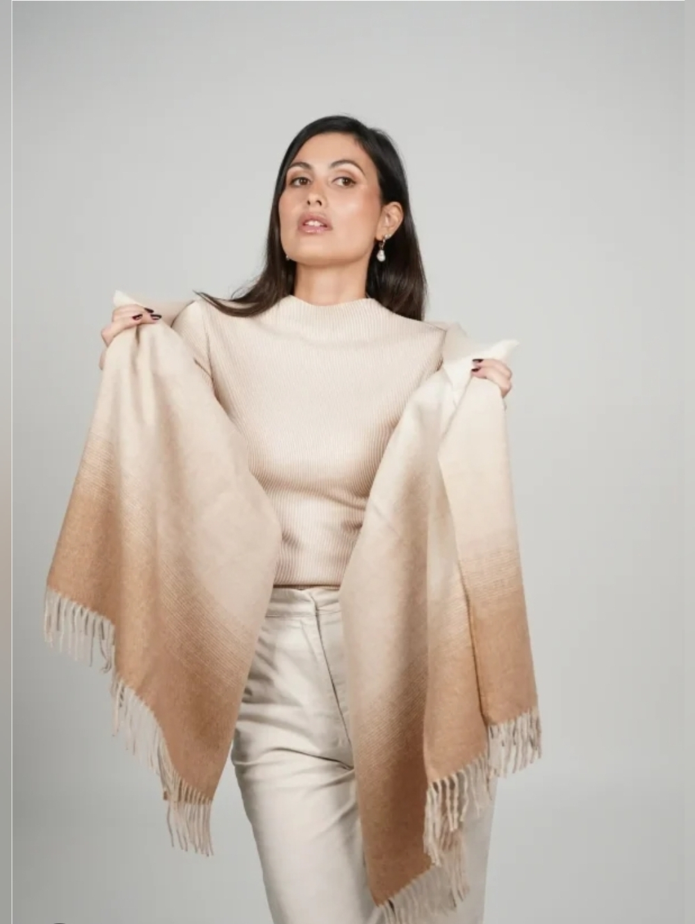 New Directions Cream Knit Wrap/Shawl with Subtle Texture